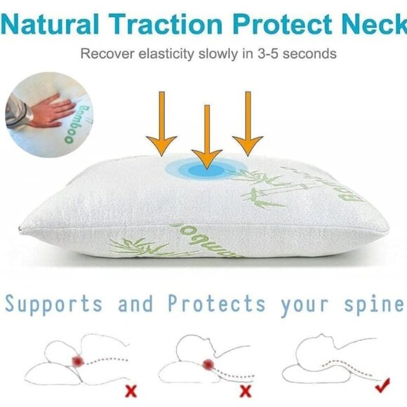 Bamboo Shredded Memory Foam Pillow Hypoallergenic Washable Cover King Queen‎ - Picture 3 of 11